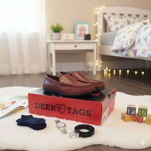 NWT Deer Stags Kids Penny Loafers Brown Dress Shoe Size 13M